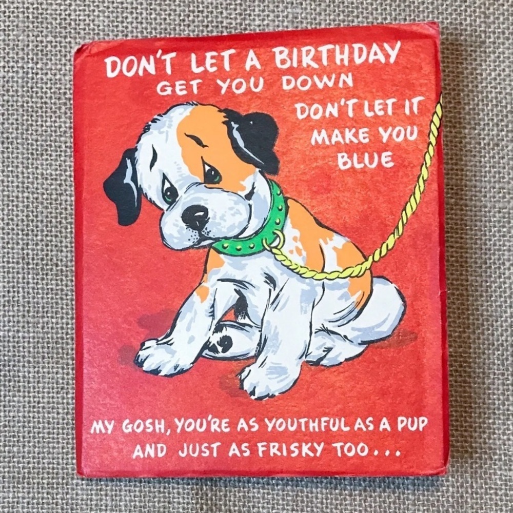 Vintage Puppy Dog With Wagging Spring Tail Used Birthday Card 1950s Kitsch READ